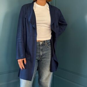 Navy Faux Suede Drape Jacket